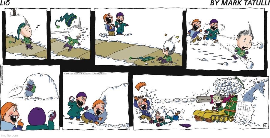 image tagged in comics,lio,snowball fight,revenge | made w/ Imgflip meme maker