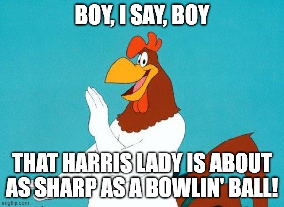 Foghorn Leghorn | BOY, I SAY, BOY THAT HARRIS LADY IS ABOUT AS SHARP AS A BOWLIN' BALL! | image tagged in foghorn leghorn | made w/ Imgflip meme maker