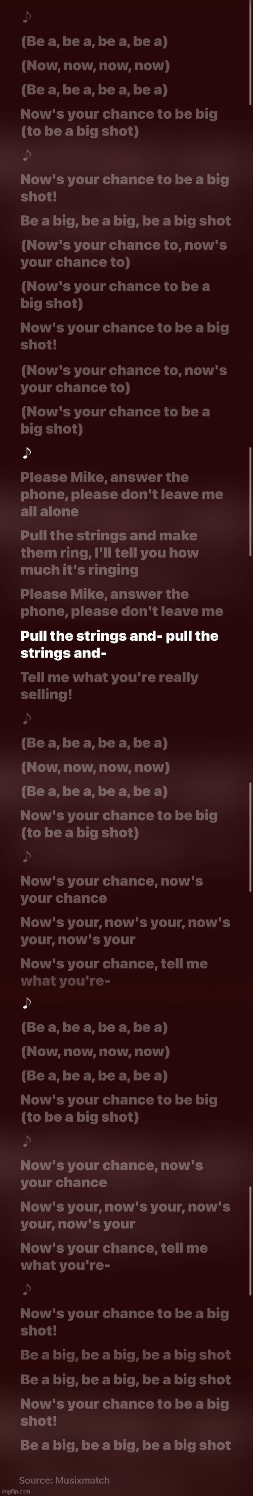BIG SHOT’s lyrics. Can you notice the lore? | made w/ Imgflip meme maker