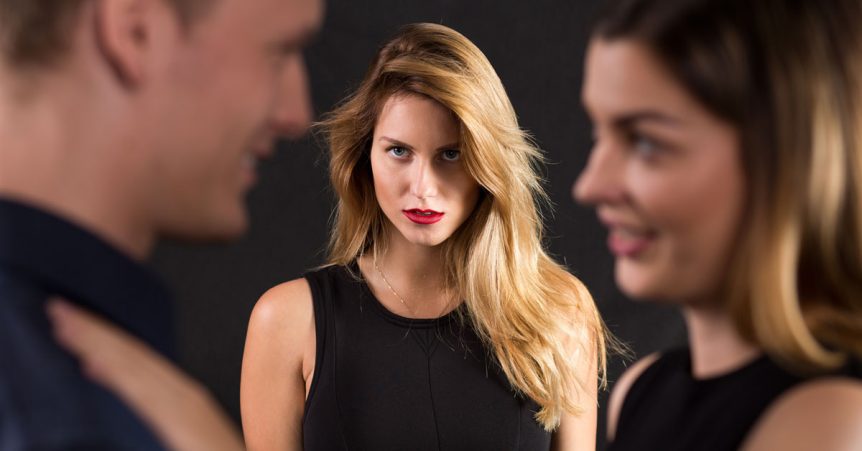 Jealous girl watching him with another Blank Meme Template