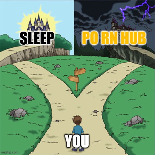 choose | PO RN HUB; SLEEP; YOU | image tagged in two paths | made w/ Imgflip meme maker