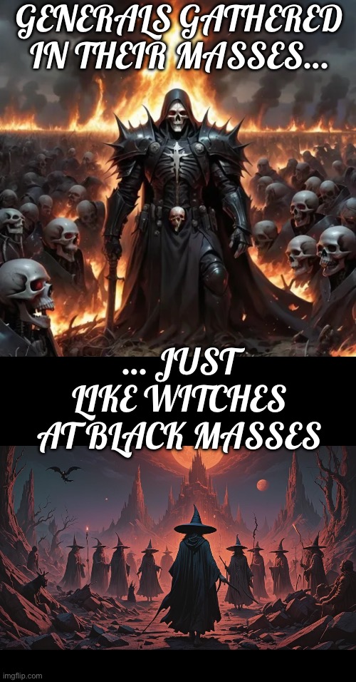 “War Pigs” | GENERALS GATHERED IN THEIR MASSES…; … JUST LIKE WITCHES AT BLACK MASSES | image tagged in heavy metal,war pigs,black sabbath,generals,witches | made w/ Imgflip meme maker