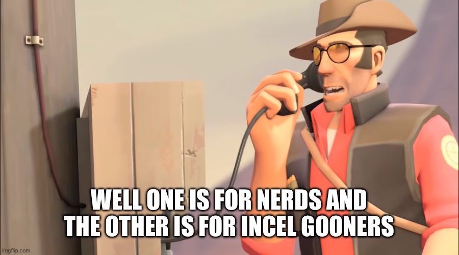 Well one is an X and the other is mental sickness | WELL ONE IS FOR NERDS AND THE OTHER IS FOR INCEL GOONERS | image tagged in well one is an x and the other is mental sickness | made w/ Imgflip meme maker