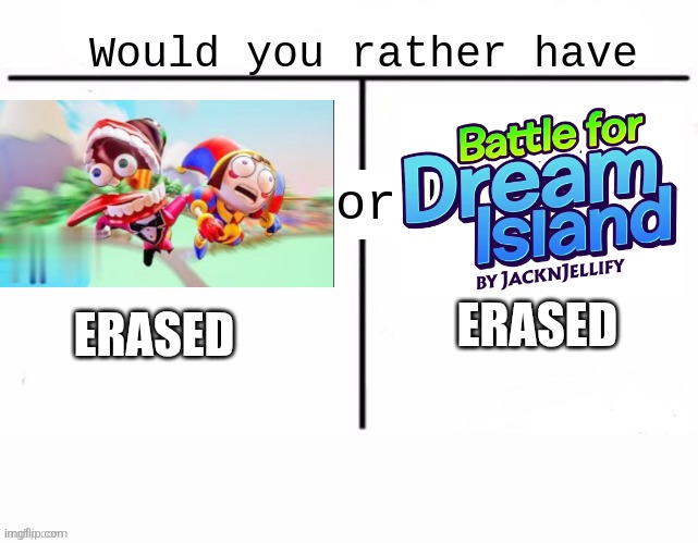This easy | ERASED; ERASED | image tagged in would you rather have template | made w/ Imgflip meme maker