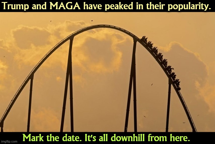 Trump ordering Pam Bondi to cover up the Epstein files has caused a break with the faithful. | Trump and MAGA have peaked in their popularity. Mark the date. It's all downhill from here. | image tagged in trump,maga,elon musk,downhill,decline,popularity | made w/ Imgflip meme maker