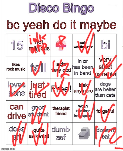 Disco bingo but slightly less terrible | image tagged in disco bingo but slightly less terrible | made w/ Imgflip meme maker