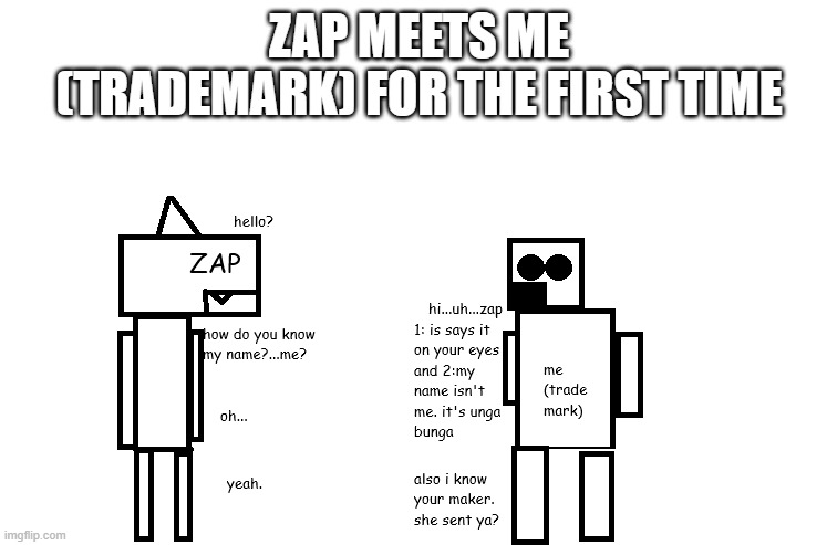 ZAP MEETS ME (TRADEMARK) FOR THE FIRST TIME | made w/ Imgflip meme maker