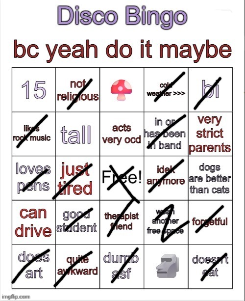 Disco bingo but slightly less terrible | image tagged in disco bingo but slightly less terrible | made w/ Imgflip meme maker