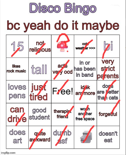 Disco bingo but slightly less terrible | image tagged in disco bingo but slightly less terrible | made w/ Imgflip meme maker