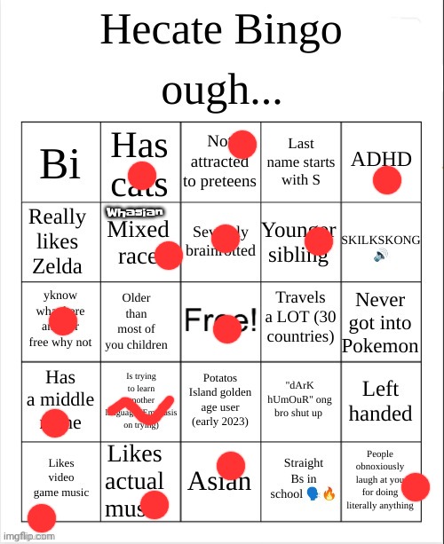 Hecate Bingo | Whasian | image tagged in hecate bingo | made w/ Imgflip meme maker