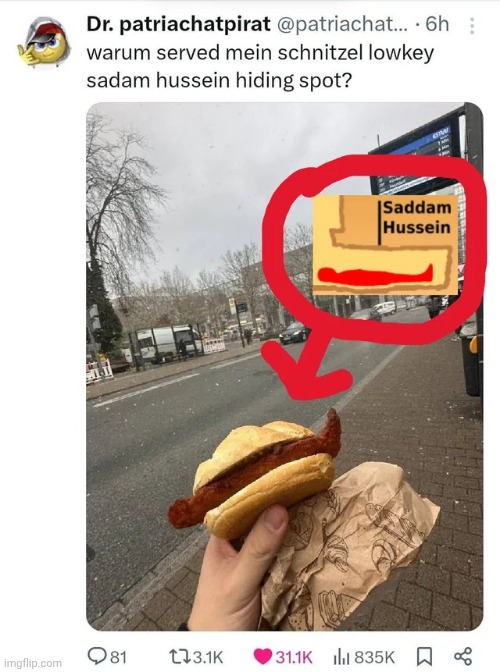 Schnitzel Hussein | image tagged in memes,msmg,shitpost | made w/ Imgflip meme maker
