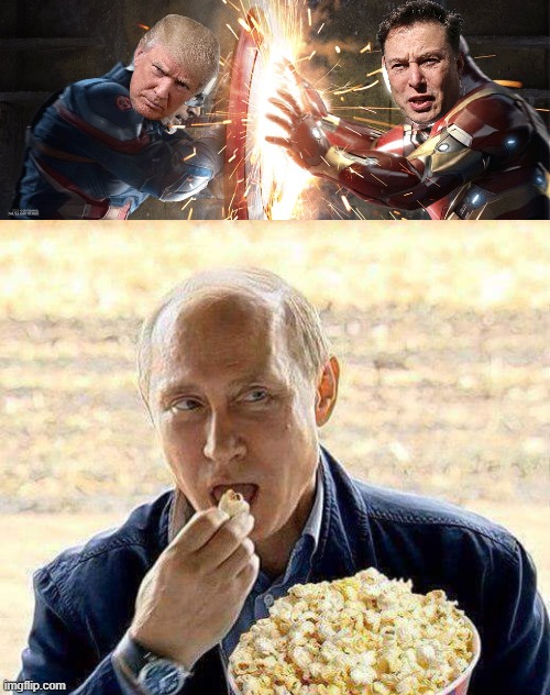 In the week's episode of Earth, MAGA Civil War! | image tagged in marvel civil war,putin popcorn | made w/ Imgflip meme maker