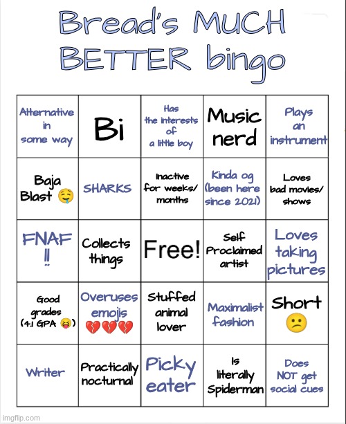 Finally. Made a new one :grin: | image tagged in bread's redemption bingo | made w/ Imgflip meme maker