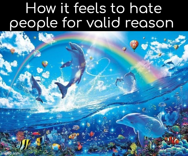Happy dolphin rainbow | How it feels to hate people for valid reason | image tagged in happy dolphin rainbow | made w/ Imgflip meme maker