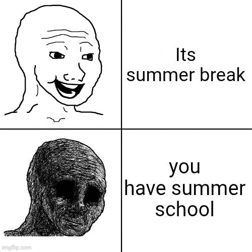 Happy Wojak vs Depressed Wojak | Its summer break; you have summer school | image tagged in happy wojak vs depressed wojak | made w/ Imgflip meme maker