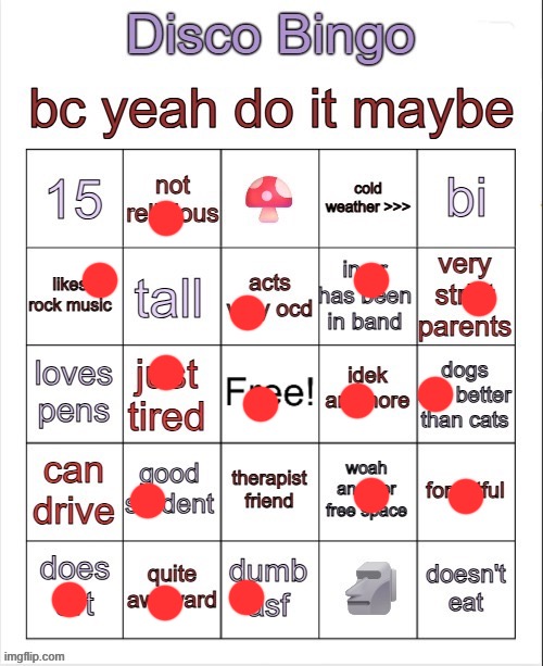 i like alternative rock | image tagged in disco bingo but slightly less terrible | made w/ Imgflip meme maker