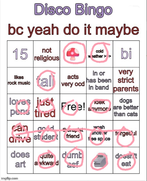Disco bingo but slightly less terrible | image tagged in disco bingo but slightly less terrible | made w/ Imgflip meme maker