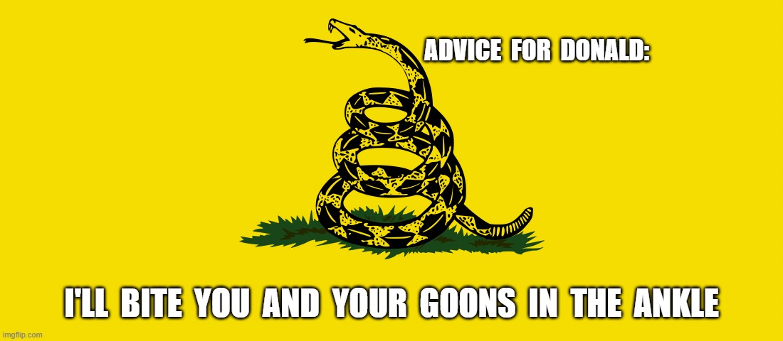 It Bites Two Ways, MAGA | ADVICE  FOR  DONALD:; I'LL  BITE  YOU  AND  YOUR  GOONS  IN  THE  ANKLE | image tagged in warning sign | made w/ Imgflip meme maker