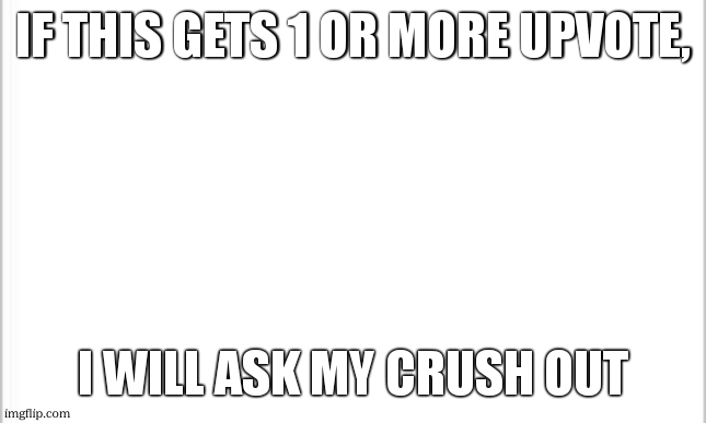:) | IF THIS GETS 1 OR MORE UPVOTE, I WILL ASK MY CRUSH OUT | image tagged in white background,memes,crush | made w/ Imgflip meme maker