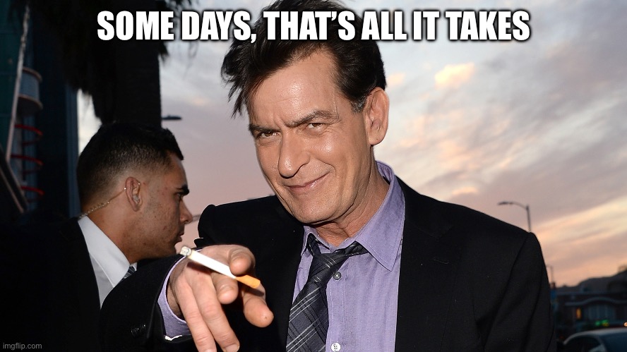 SOME DAYS, THAT’S ALL IT TAKES | image tagged in charlie sheen | made w/ Imgflip meme maker