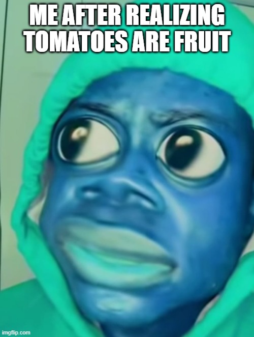 Onevillage Shocked | ME AFTER REALIZING TOMATOES ARE FRUIT | image tagged in onevillage shocked | made w/ Imgflip meme maker