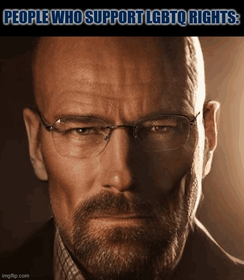 gigachad walter white | PEOPLE WHO SUPPORT LGBTQ RIGHTS: | image tagged in gigachad walter white,giga chad,gigachad,breaking bad,walter white,sigma | made w/ Imgflip meme maker