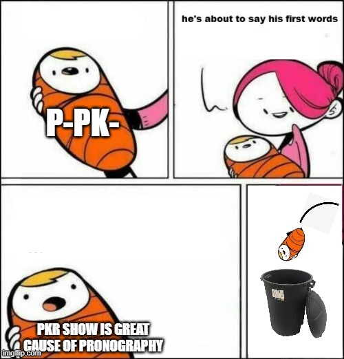 baby trash can | P-PK-; PKR SHOW IS GREAT CAUSE OF PRONOGRAPHY | image tagged in baby trash can | made w/ Imgflip meme maker
