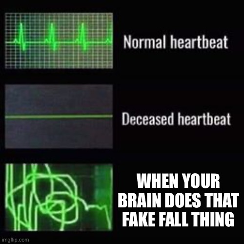 heartbeat rate | WHEN YOUR BRAIN DOES THAT FAKE FALL THING | image tagged in heartbeat rate | made w/ Imgflip meme maker