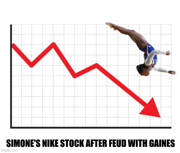 Simone Biles meme | SIMONE'S NIKE STOCK AFTER FEUD WITH GAINES | image tagged in stock down,gymnastics,sports,nike,woke,politics | made w/ Imgflip meme maker