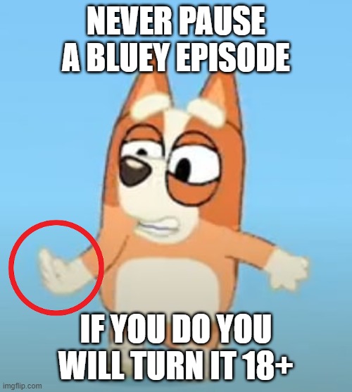 if ludo studio finds out about this they're rerating bluey 18+ | NEVER PAUSE A BLUEY EPISODE; IF YOU DO YOU WILL TURN IT 18+ | made w/ Imgflip meme maker