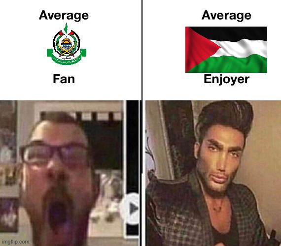 Average Hamas Fan VS. Average Palestine Enjoyer | image tagged in average fan vs average enjoyer | made w/ Imgflip meme maker
