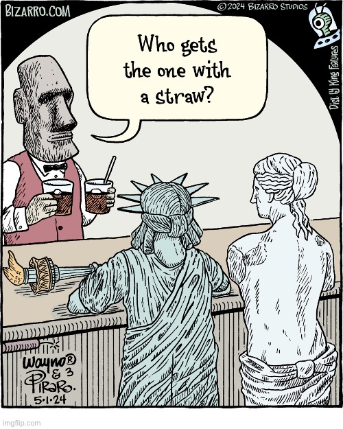 Bizarro Comics | image tagged in comics,bizarro comics,statues,bar | made w/ Imgflip meme maker