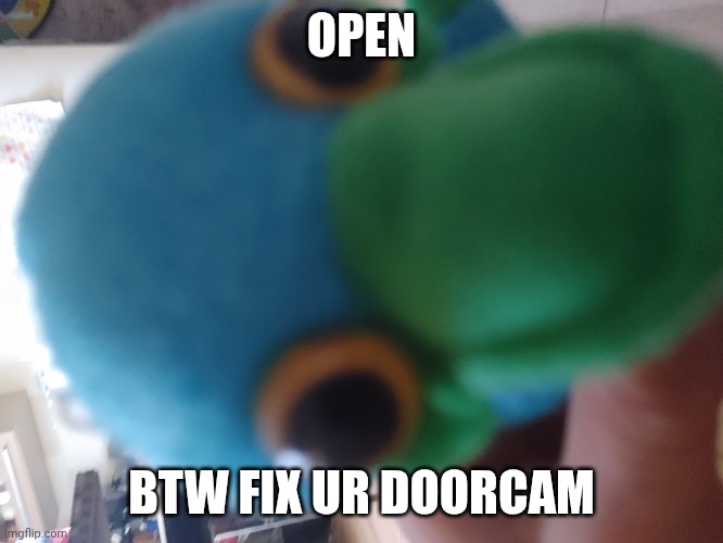 Platey | OPEN; BTW FIX UR DOORCAM | image tagged in platey | made w/ Imgflip meme maker