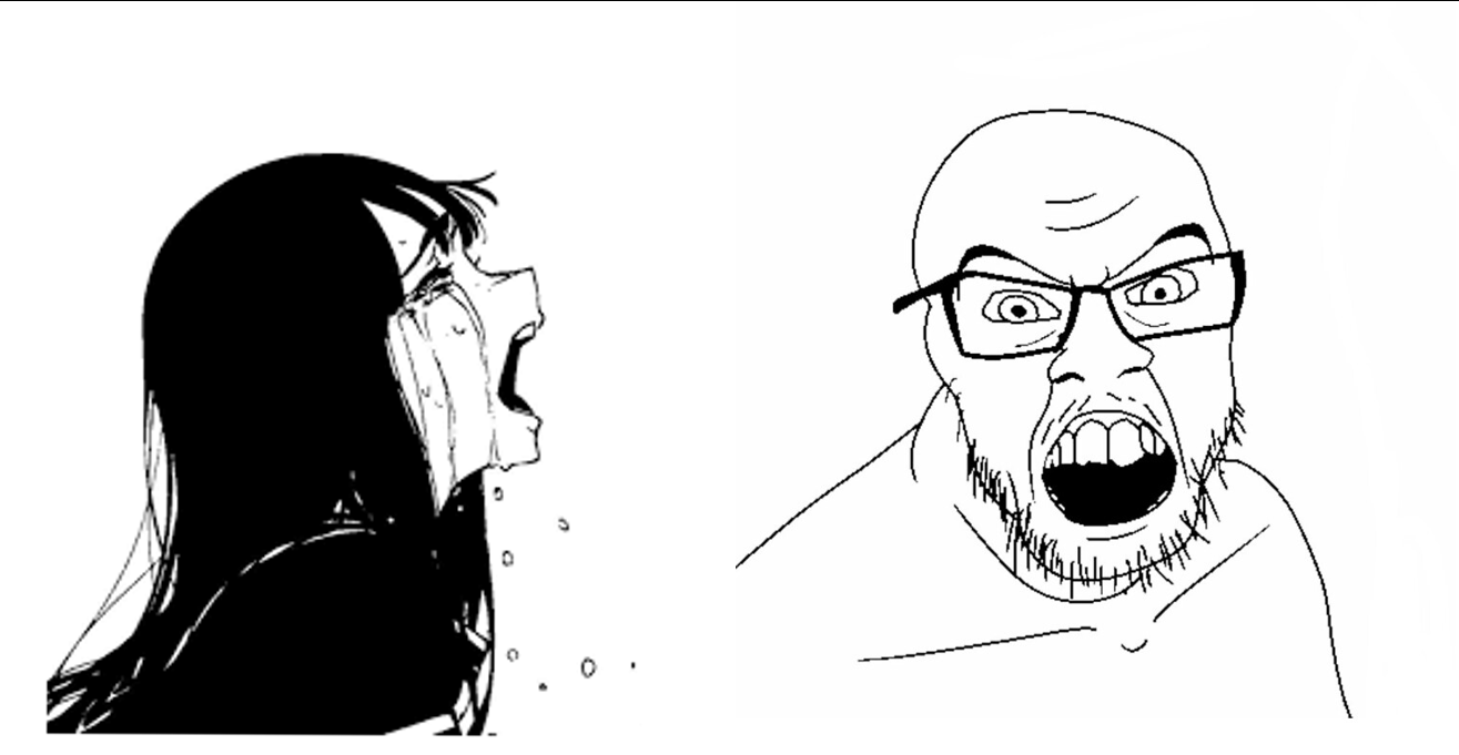 crying girl vs angy soyjak Blank Meme Template