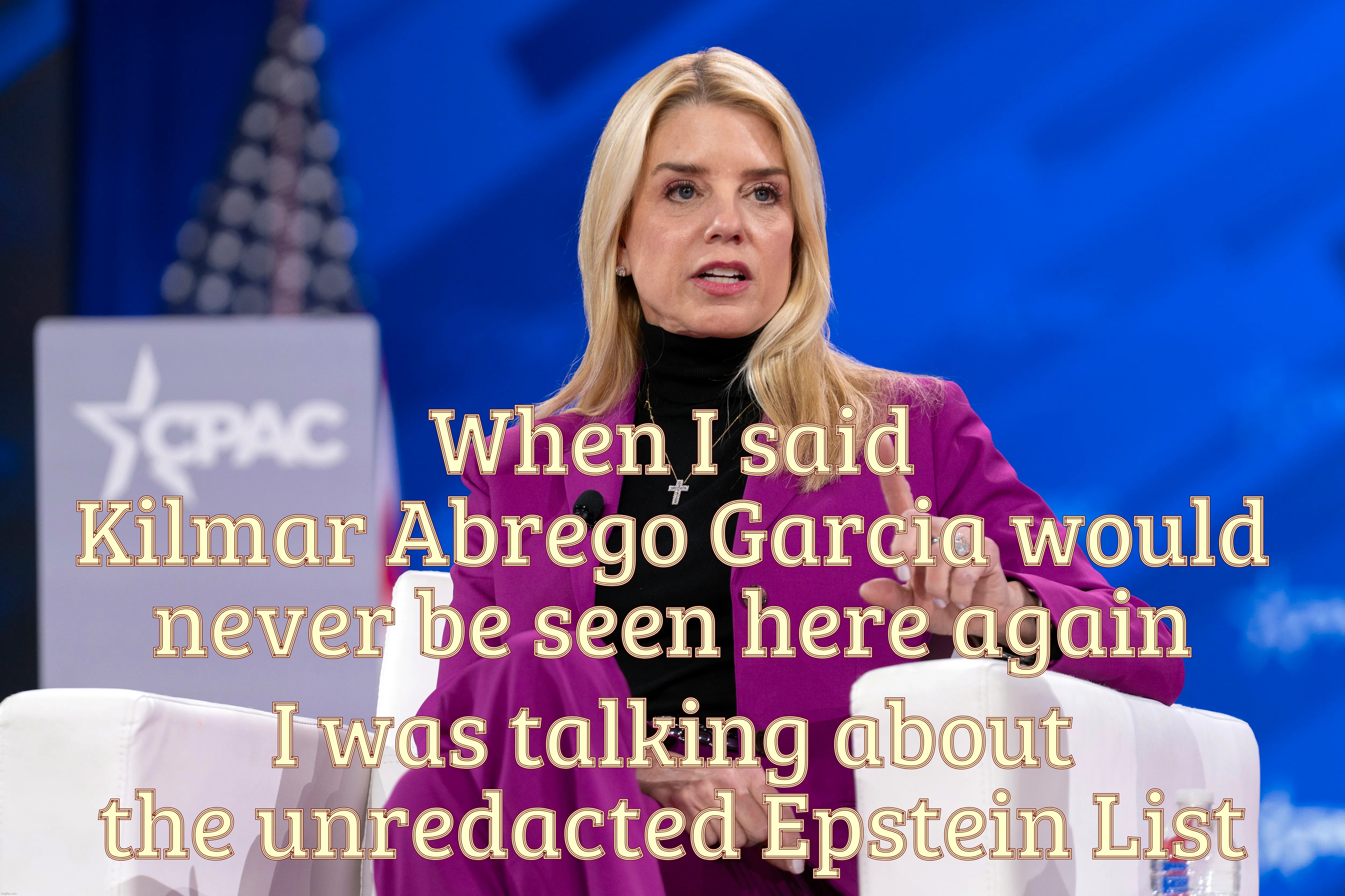 When I said
Kilmar Abrego Garcia would
never be seen here again I was talking about the unredacted Epstein List | made w/ Imgflip meme maker