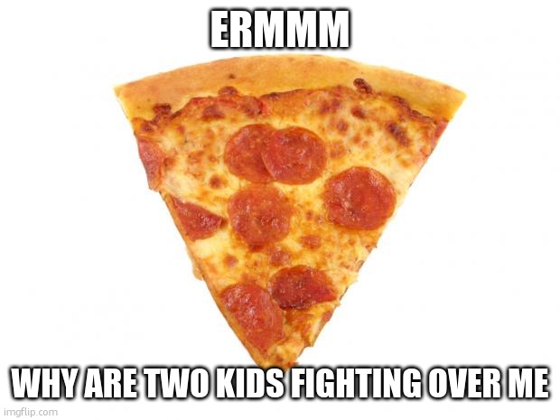 Mildly arousing pizza slice | ERMMM WHY ARE TWO KIDS FIGHTING OVER ME | image tagged in mildly arousing pizza slice | made w/ Imgflip meme maker
