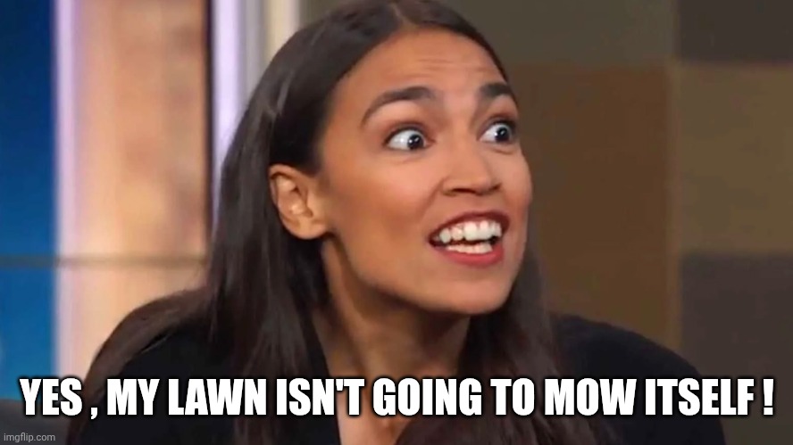 Crazy AOC | YES , MY LAWN ISN'T GOING TO MOW ITSELF ! | image tagged in crazy aoc | made w/ Imgflip meme maker