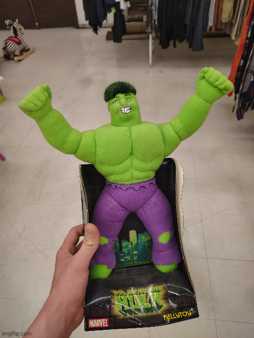 hulk at a thrift store near my house | image tagged in hulk,superhero,cursed image | made w/ Imgflip meme maker