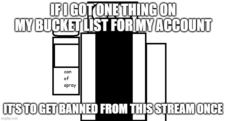 can of spray | IF I GOT ONE THING ON MY BUCKET LIST FOR MY ACCOUNT; IT'S TO GET BANNED FROM THIS STREAM ONCE | image tagged in can of spray | made w/ Imgflip meme maker