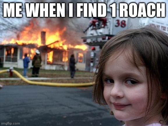 Disaster Girl | ME WHEN I FIND 1 ROACH | image tagged in memes,disaster girl | made w/ Imgflip meme maker