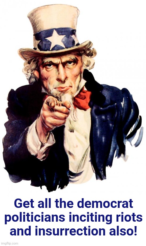 Uncle Sam Meme | Get all the democrat
politicians inciting riots
and insurrection also! | image tagged in memes,uncle sam | made w/ Imgflip meme maker
