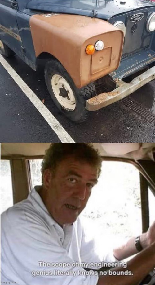 Garbage bin repair job | image tagged in the scope of my engineering genius,garbage,land rover | made w/ Imgflip meme maker