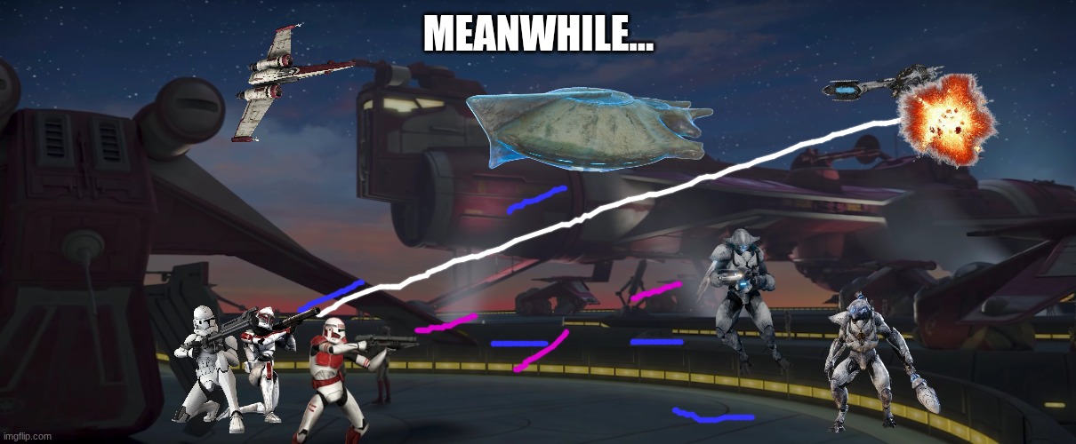 coruscant guard | MEANWHILE... | image tagged in coruscant guard | made w/ Imgflip meme maker