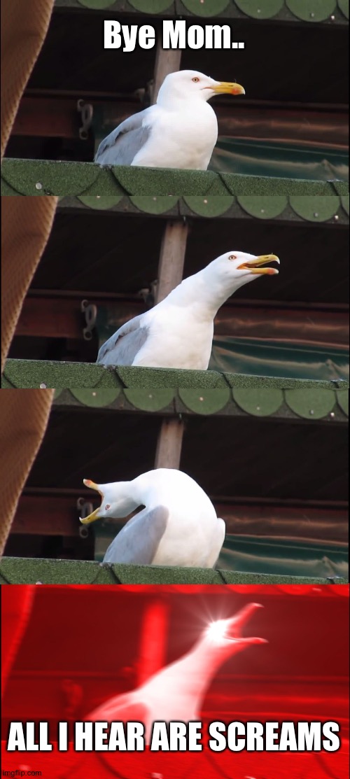 The Underworld Be Like | Bye Mom.. ALL I HEAR ARE SCREAMS | image tagged in memes,inhaling seagull,epic the musical | made w/ Imgflip meme maker