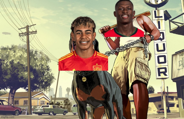 Mendes and his doggy named Lamine | image tagged in gta 5 franklin and his dog chop | made w/ Imgflip meme maker