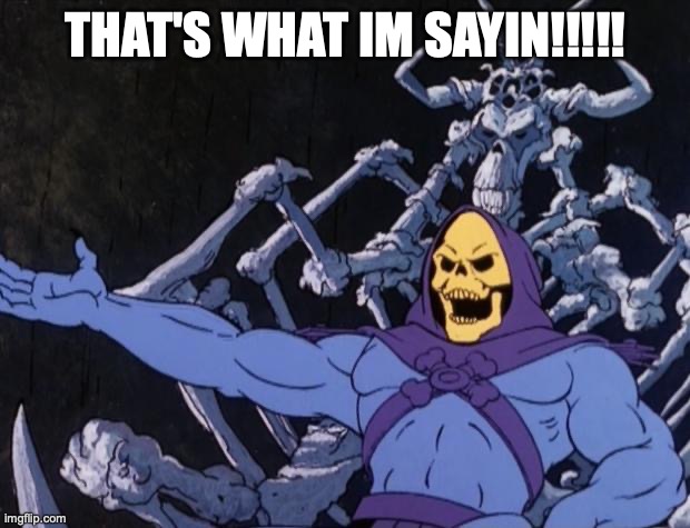Skeletor offers astonished commentary | THAT'S WHAT IM SAYIN!!!!! | image tagged in skeletor offers astonished commentary | made w/ Imgflip meme maker