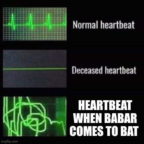 heartbeat rate | HEARTBEAT WHEN BABAR COMES TO BAT | image tagged in heartbeat rate | made w/ Imgflip meme maker