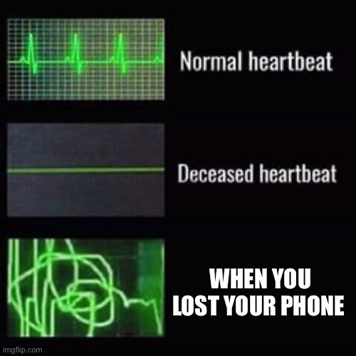heartbeat rate | WHEN YOU LOST YOUR PHONE | image tagged in heartbeat rate | made w/ Imgflip meme maker