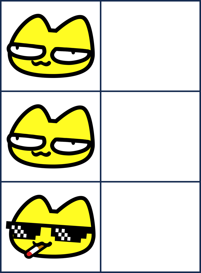 Stoopid Cat 3 panels-2 Blank Meme Template