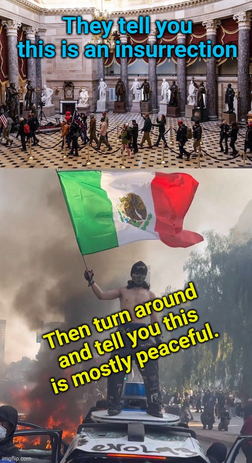 How to spot Fake News | They tell you this is an insurrection; Then turn around and tell you this is mostly peaceful. | image tagged in politics,news,peaceful,january | made w/ Imgflip meme maker